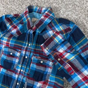 Hollister Shirt Womens XS Blue Red‎ Plaid Pearl Snap Americana Style Western